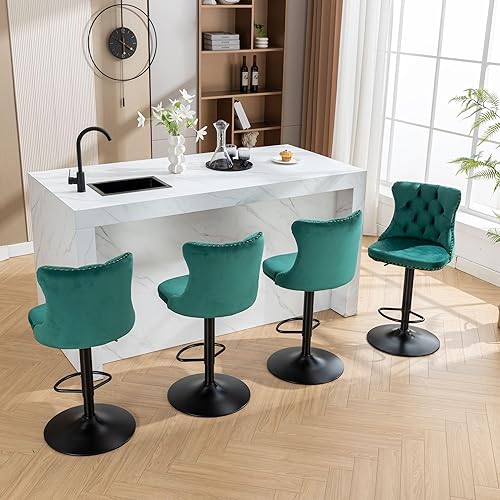 Miniatura 138 de Aoowow Juego de 2 taburetes de bar giratorios ajustables con respaldo de terciopelo copetudo, sillas de bar modernas tapizadas con cabeza de clavo