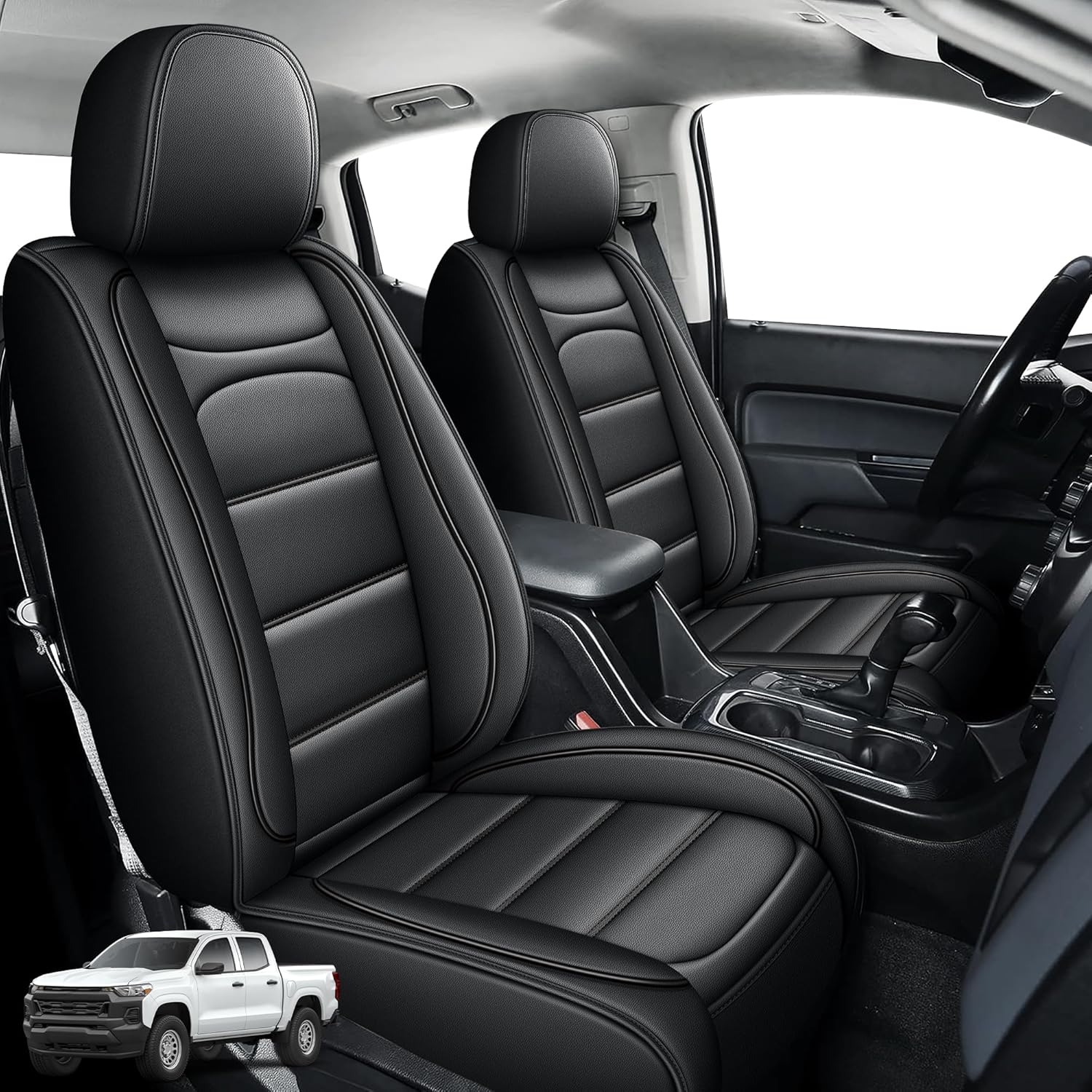 Seat Covers Fit for Chevy Chevrolet Colorado : 2023-2025 2026 Crew Cab Extends Cab Z71 LT ZR2 Work Truck Front Pickup Faux Leather Car Seat Covers (2PCS Front,Blackline)