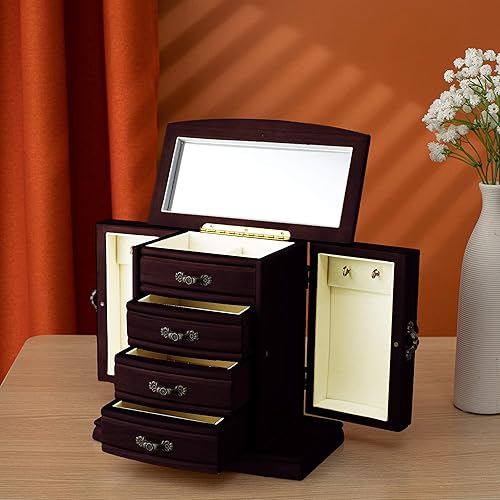 Miniatura 6 de URFORESTIC Joyero de madera maciza, estuchealmacenamiento (marrón oscuro)