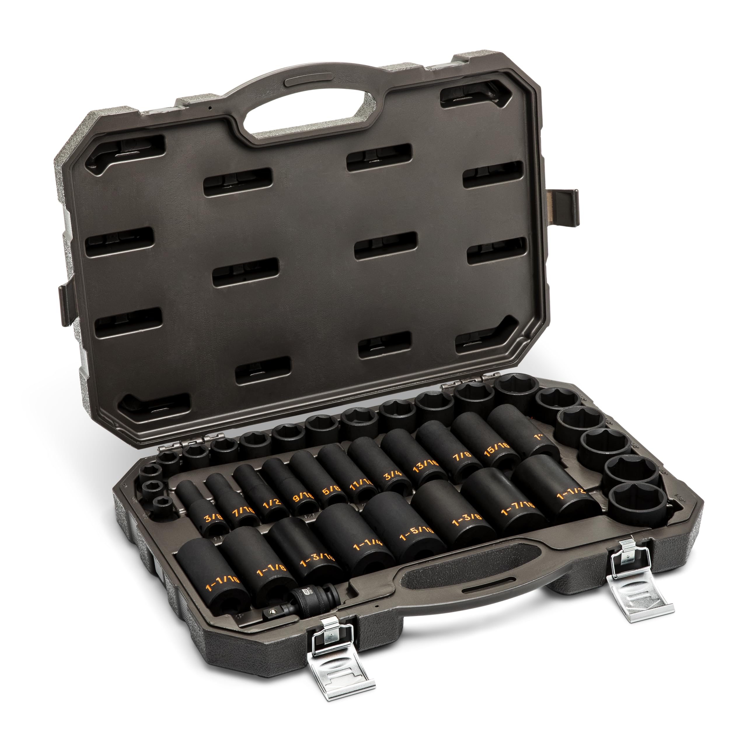 GEARWRENCH 39 Piece 1/2" Drive 6 Point SAE Hi-Viz Standard & Deep Impact Socket Set | 84947H