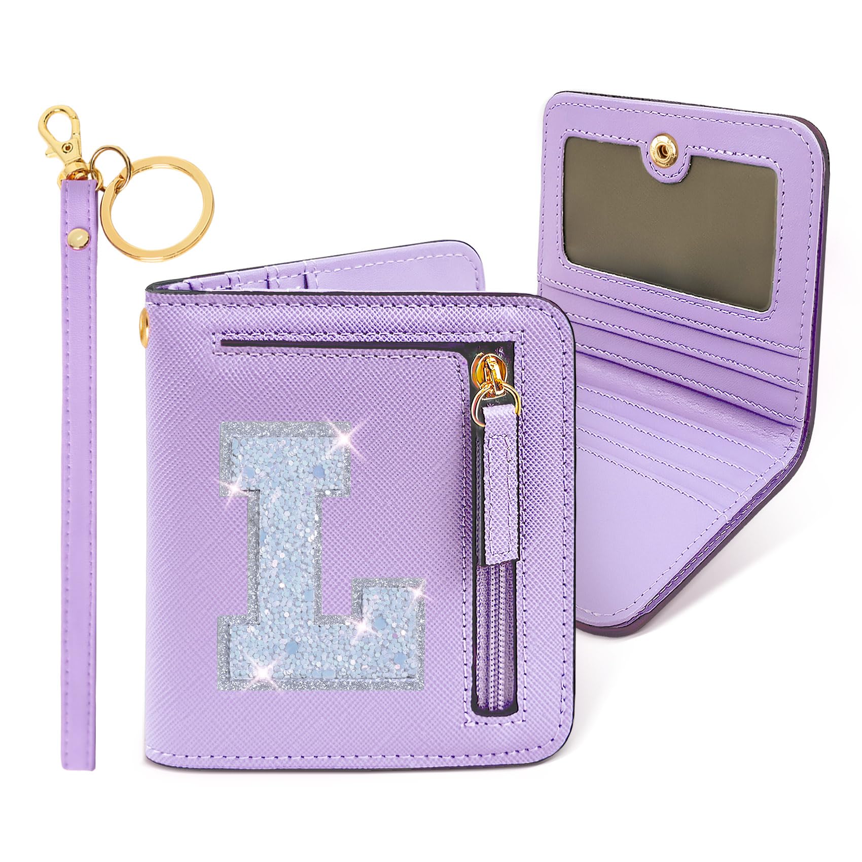 COSHAYSOO Small Wallet RFID Mini Bifold Travel Purse with Initial Letter Slim Thin Compact Pocket Minimalist Wallet Birthday Easter Gifts for Girls Friend Women Purple L