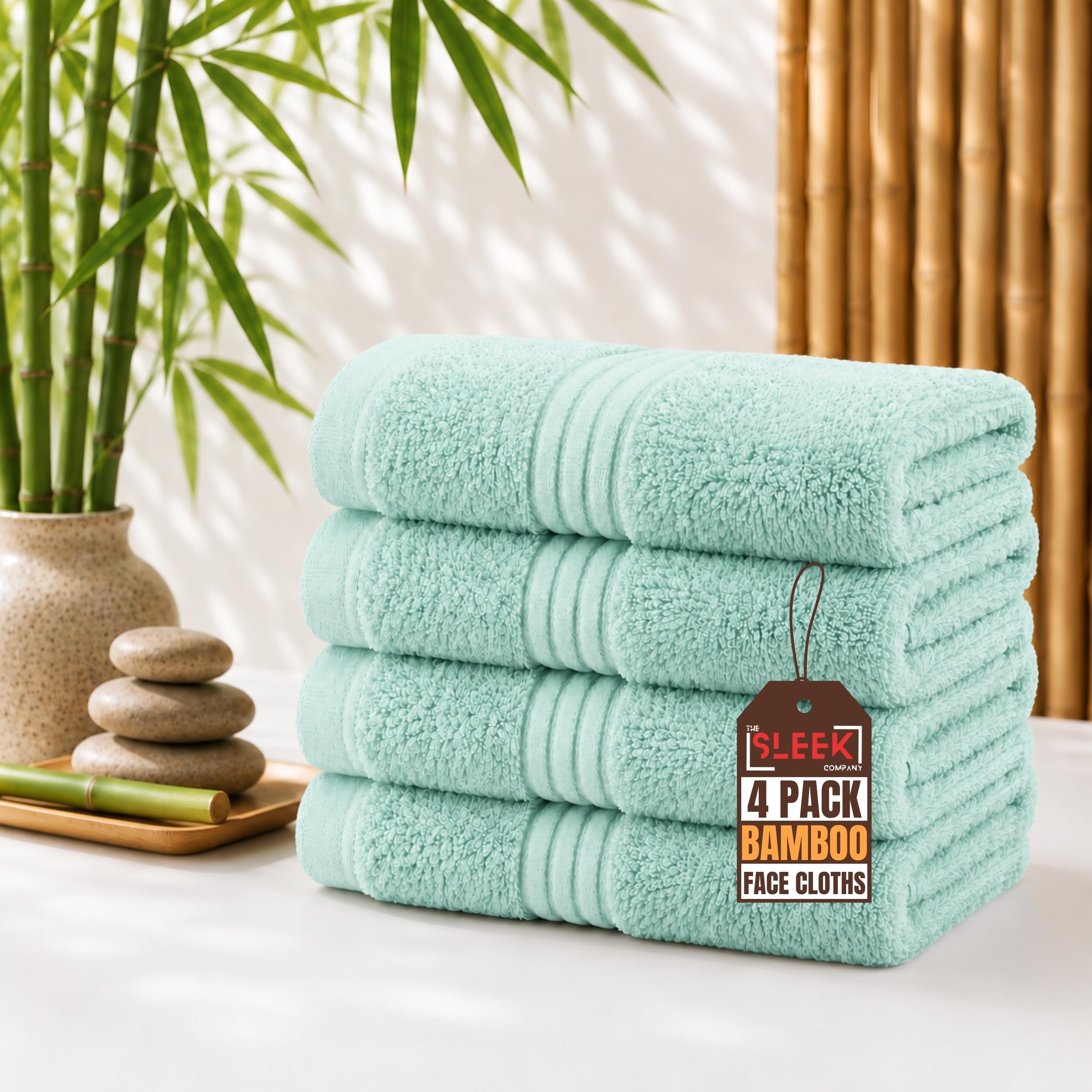 Luxury 700 GSM Bamboo Face Cloths (33 x 33 cm) – Pack of 4 – Soft, Hypoallergenic & Antibacterial Wash Cloth – Absorbent & Quick Dry Face Towels – Ideal for Home, Hotel, Gym & Spa Use (Duck Egg Blue)