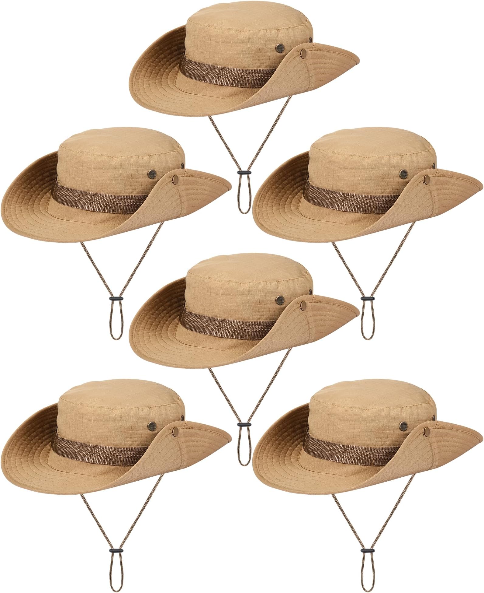 Coume 6 Pieces Safari Boonie Hats Bulk Wide Brim Fishing Hats for Men Women Camo Boonie Cap for Safari Military Hiking(Simple Style)