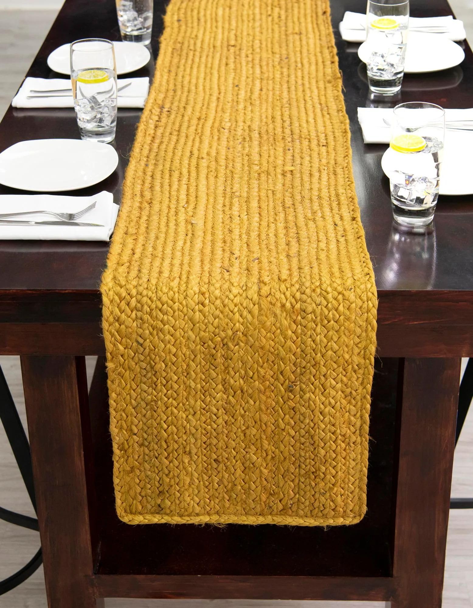 Paquete de 2 alfombras de yute amarillo para camino de mesa, 33 x 91 cm, decoración india tejida a mano, mesa de comedor, cocina, mesa de café, decoración bohemia de granja