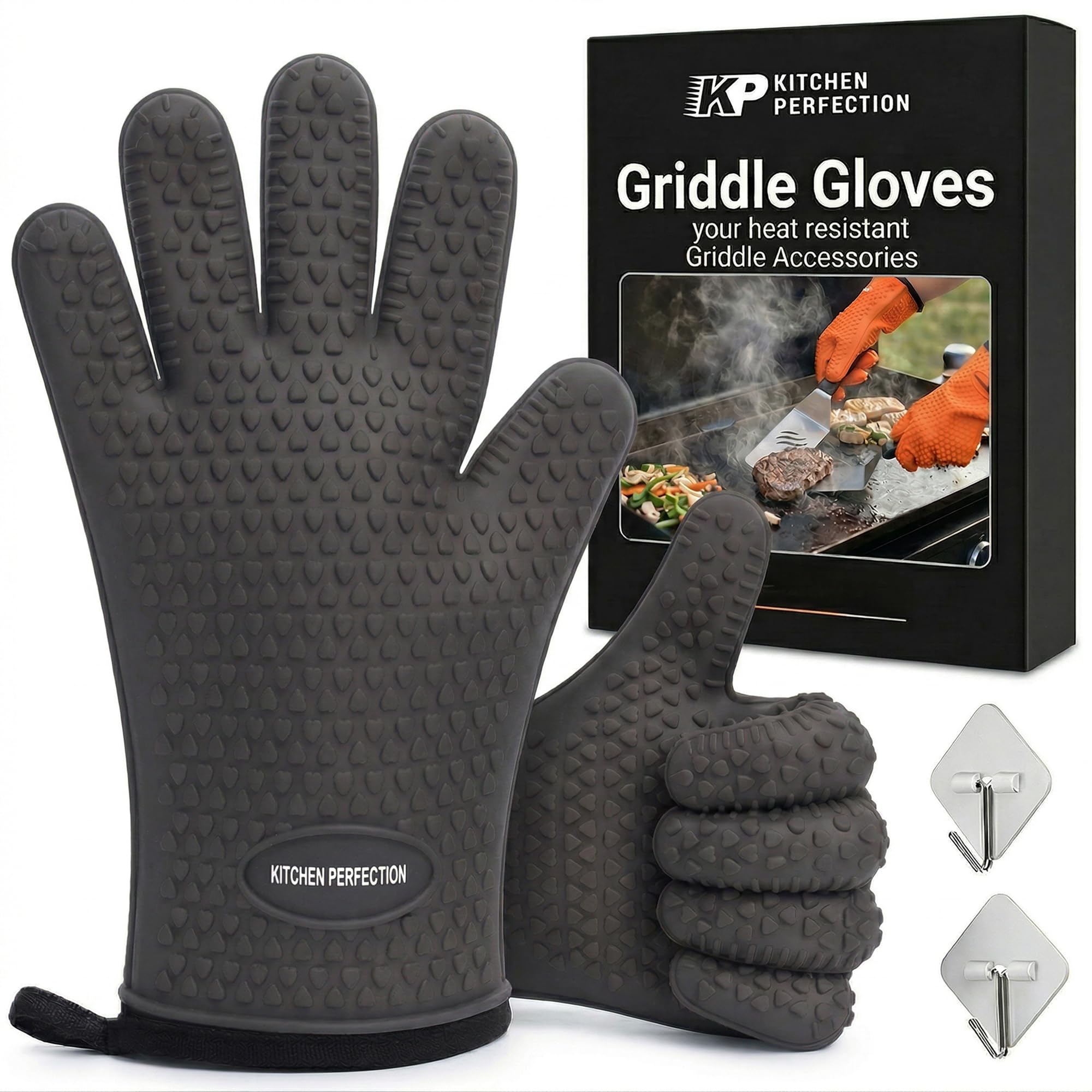 KITCHEN PERFECTION XL Silicone Griddle Gloves - Heat Resistant Oven Mitts