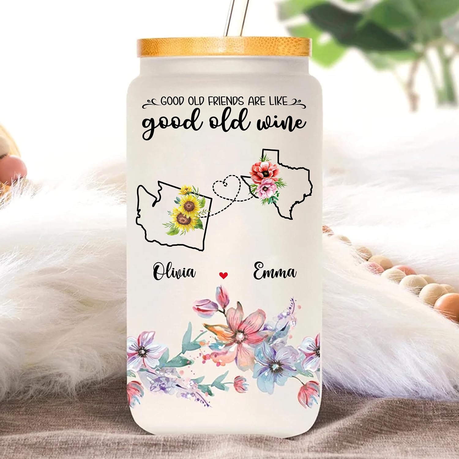Gossby 16oz Personalized Glass Tumbler with Straw Lid - Custom Gift for Women Friend - Birthday Christmas Long Distance Gift