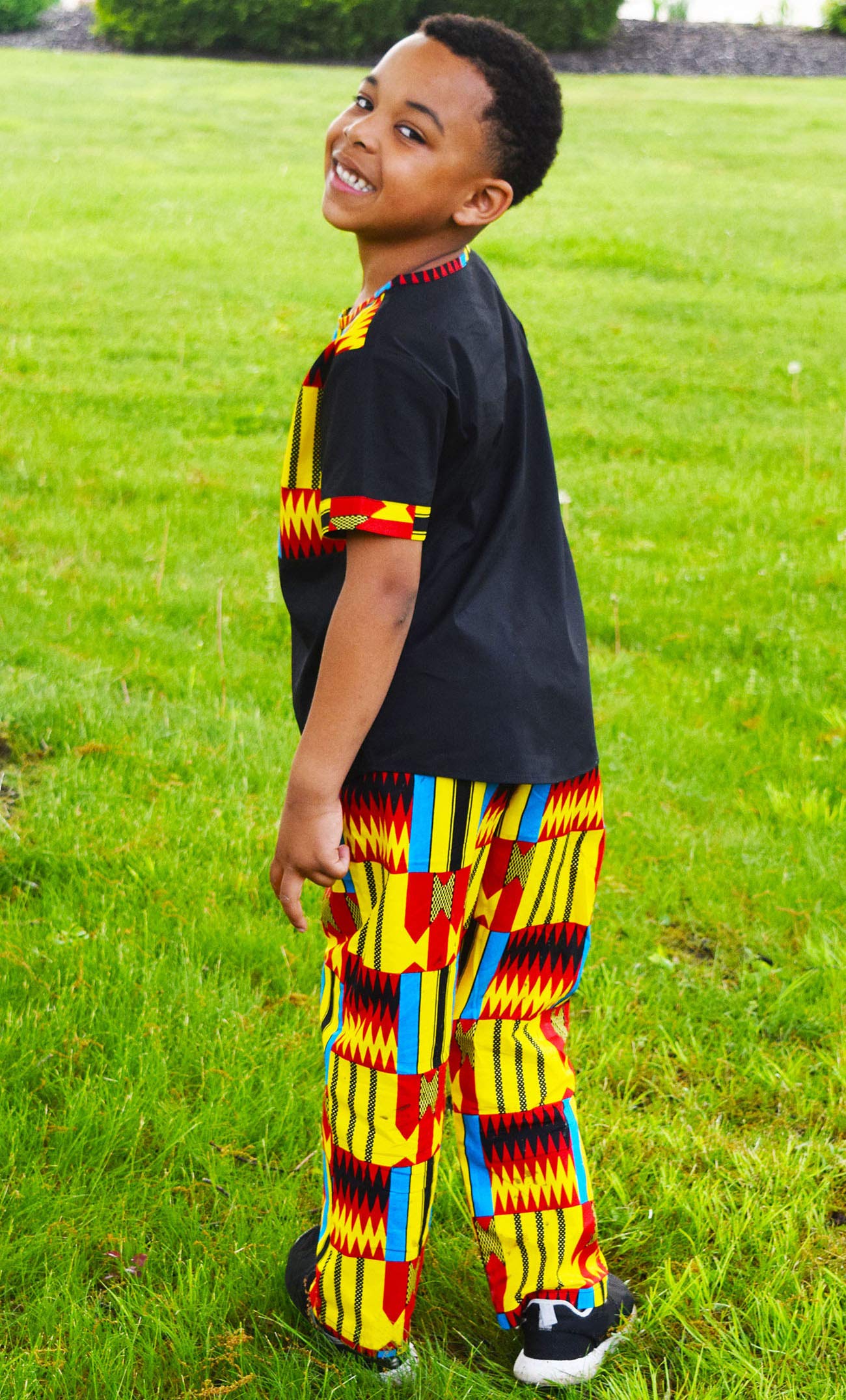 SHENBOLEN Boy African Print Kente Kids Ankara Suit African Ghana Tribal