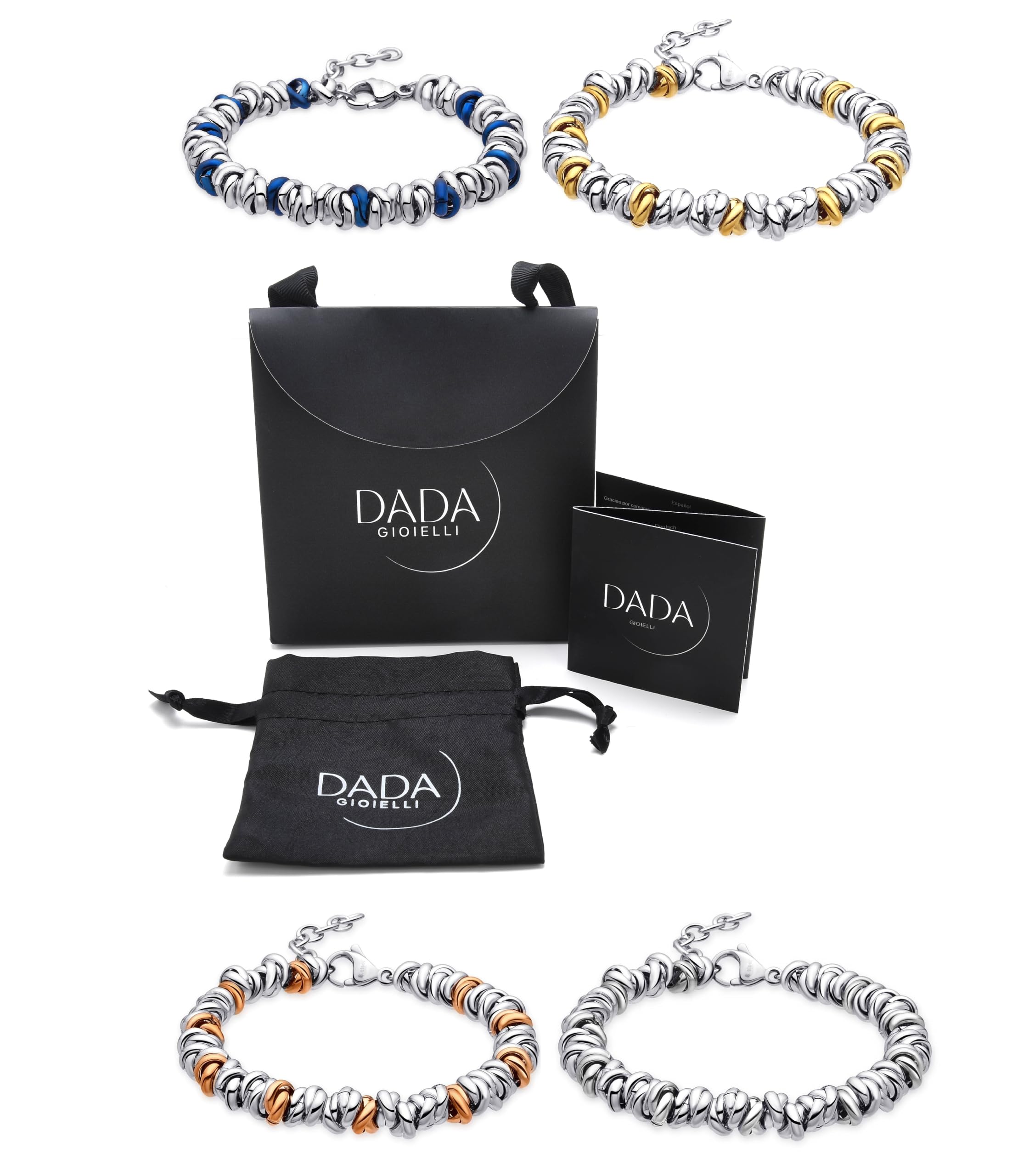 Dada Gioielli Pulsera Mujer Anillos Trenzados Acero Inoxidable | Ideas de Regalo, Mamá - Hija - Chica, Disponible en Plata - Oro Rosa - Oro - Azul