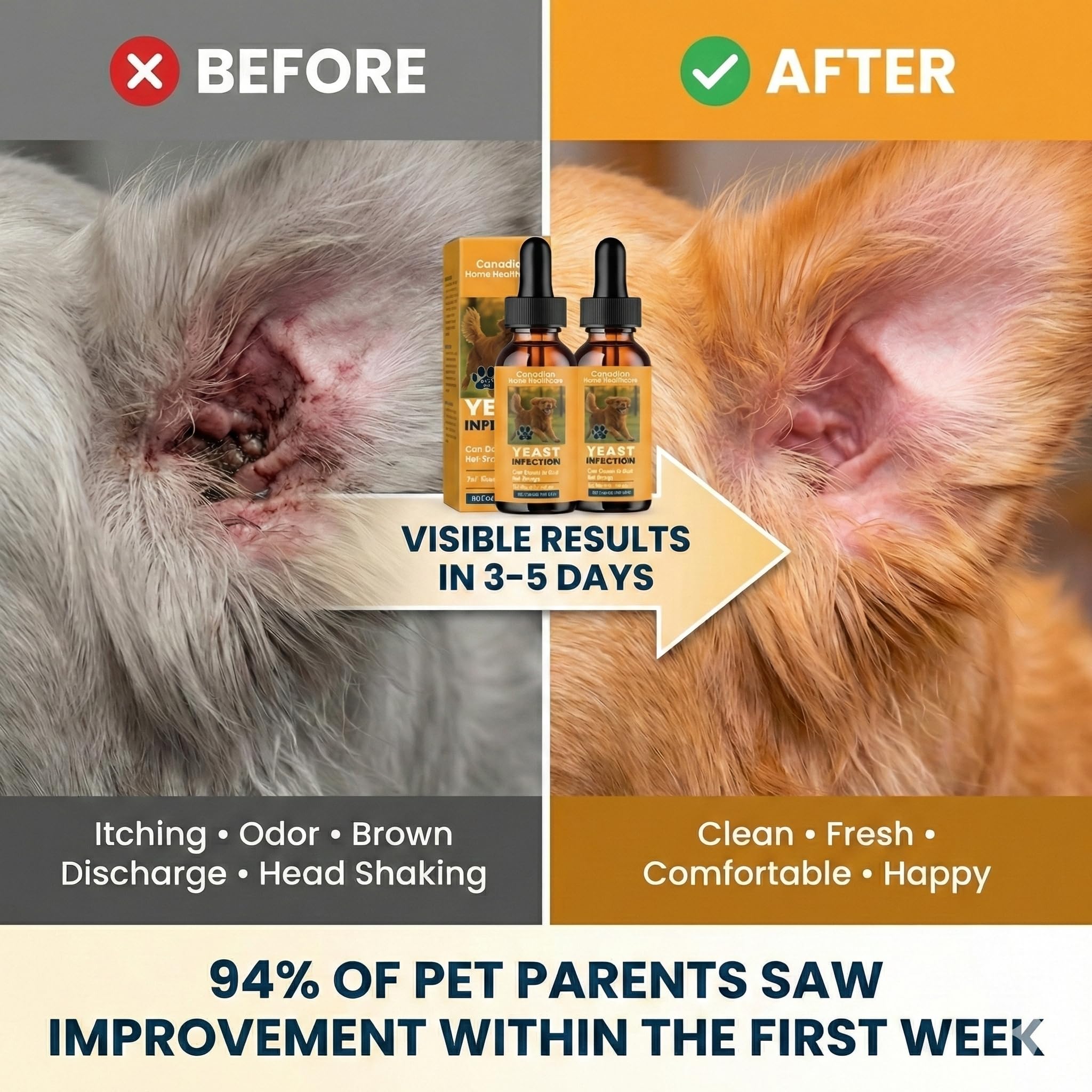 [2-Pack] Clinical Yeast Infection Treatment for Dogs for Cats & Dogs - Canadian Vet-Strength Dog Ear Cleaner Infection - Ear & Skin Itch Relief, with Probiotics for Pets (A Canadian Company) - 5