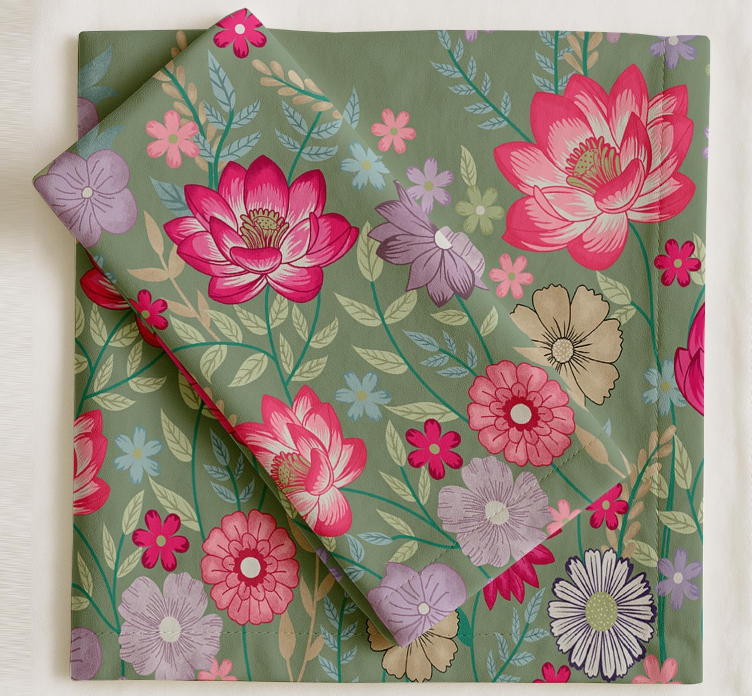 Designer Cotton Twill Napkins - Set of 12, 20-Inch, Floral Print, Durable & Absorbent Cloth Napkins for Dining, Parties, and Home Decor - Machine Washable