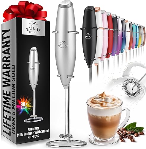 Miniatura 113 de Zulay - Potente espumador de leche con 4 pilas Duracell incluidas, manual, potente espumador de leche para capuchino, frappé, matcha y crema de