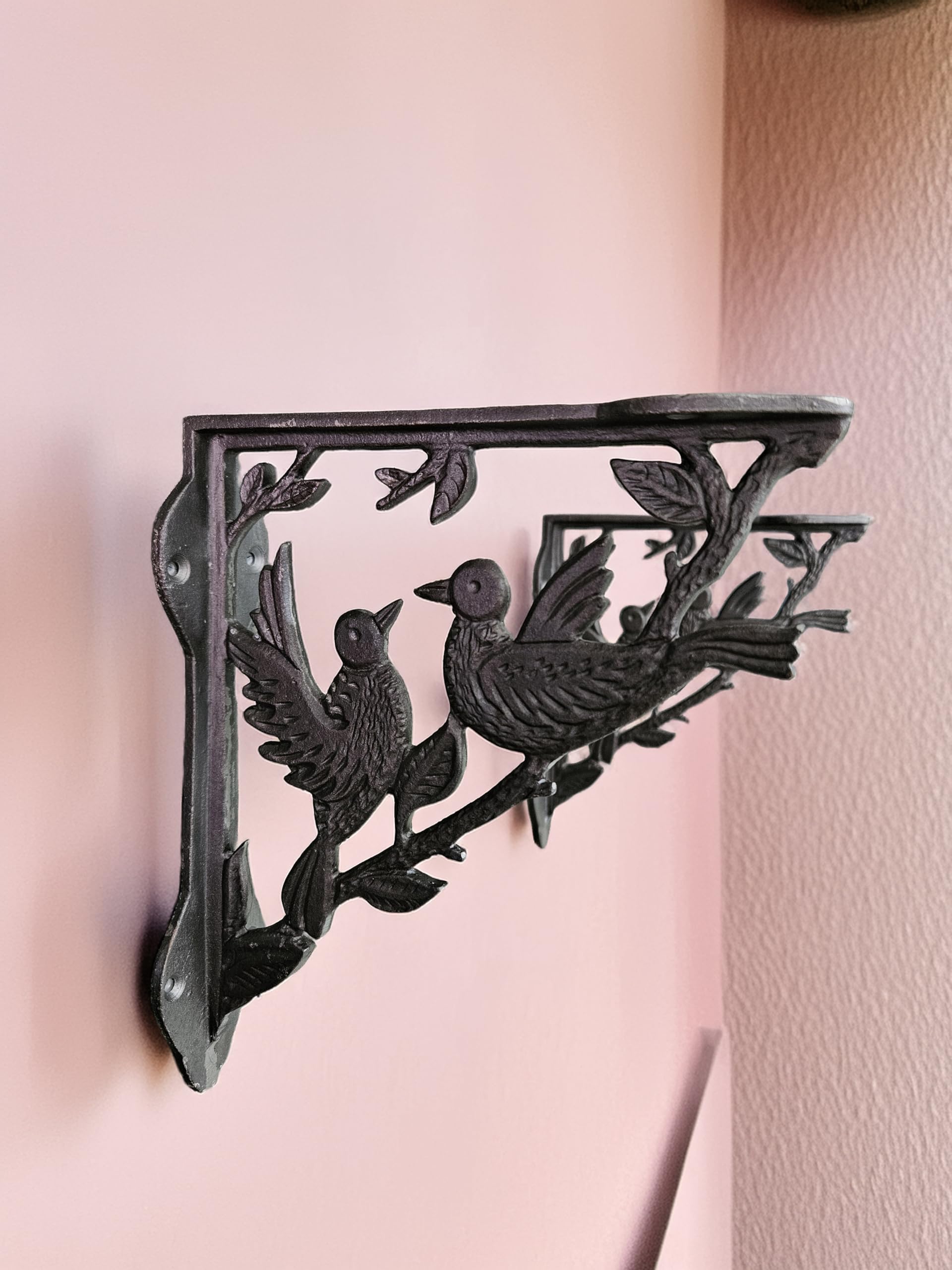 Ariko Decor Rustic Cast Iron Bird and Floral Wall Shelf Brackets, Vintage Style Metal Support, 8 x 7 Inch, Black, Pack of 2, for Home, Garden, Kitchen and Living Room-image-37