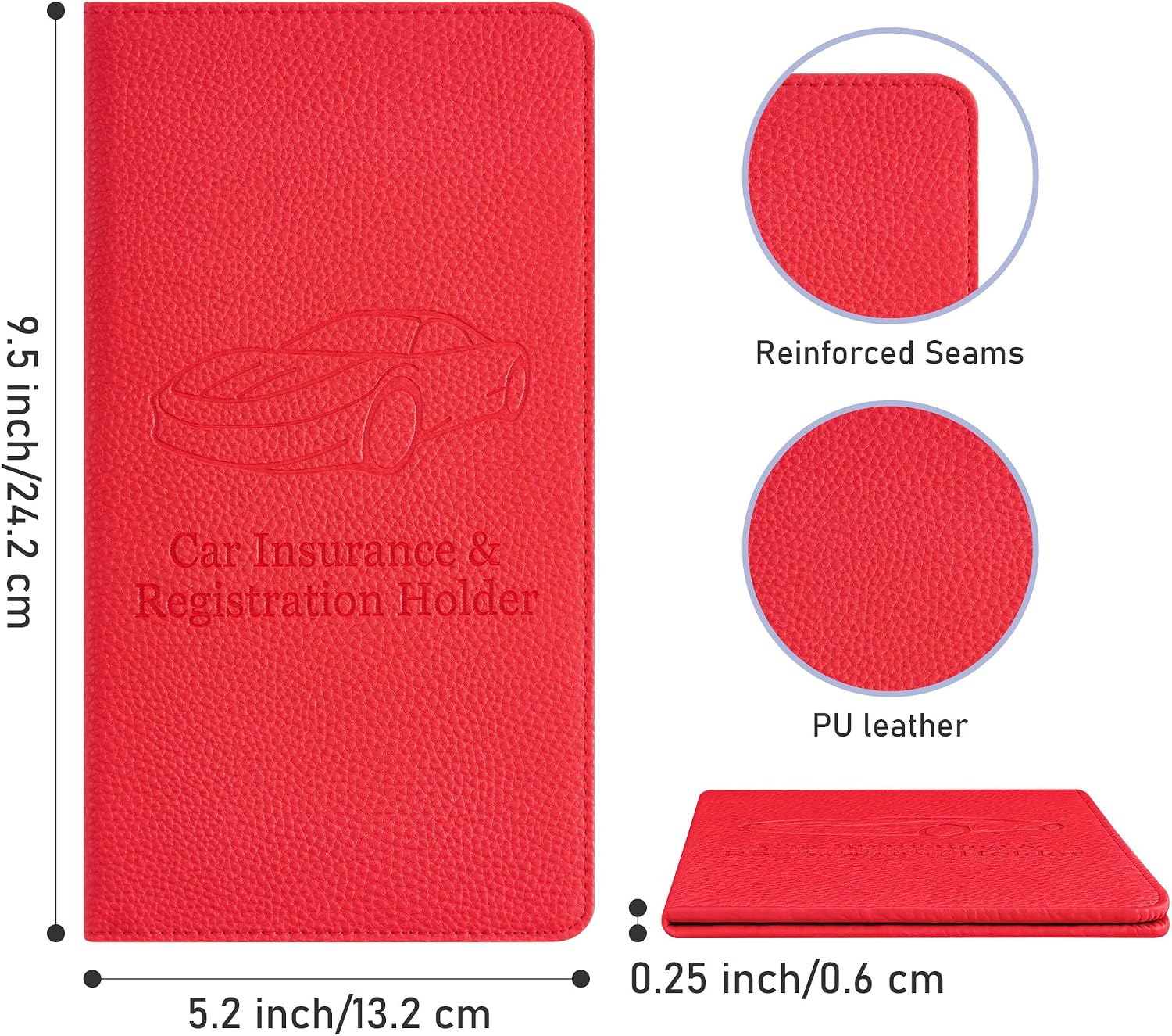 CASMONAL Red Car Registration and Insurance Card Holder for Driver License image 5