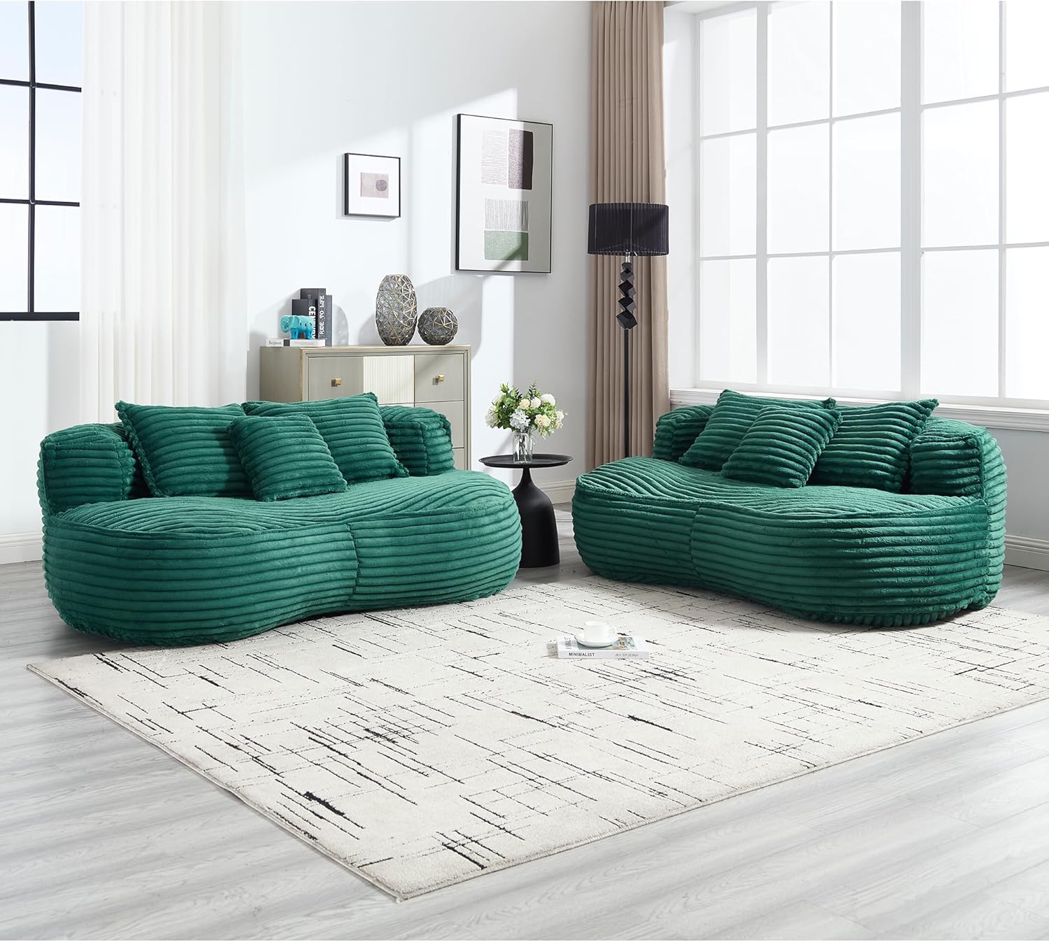 Bean Bag Chairs with 3 Pillows,64.17 Inch Bean Bag Chair with Fluffy Memory Foam,Corduroy Fabric Beanbag Loveseat Sofa Couch Lounger for Living Room Gaming,Reading,and Relaxation