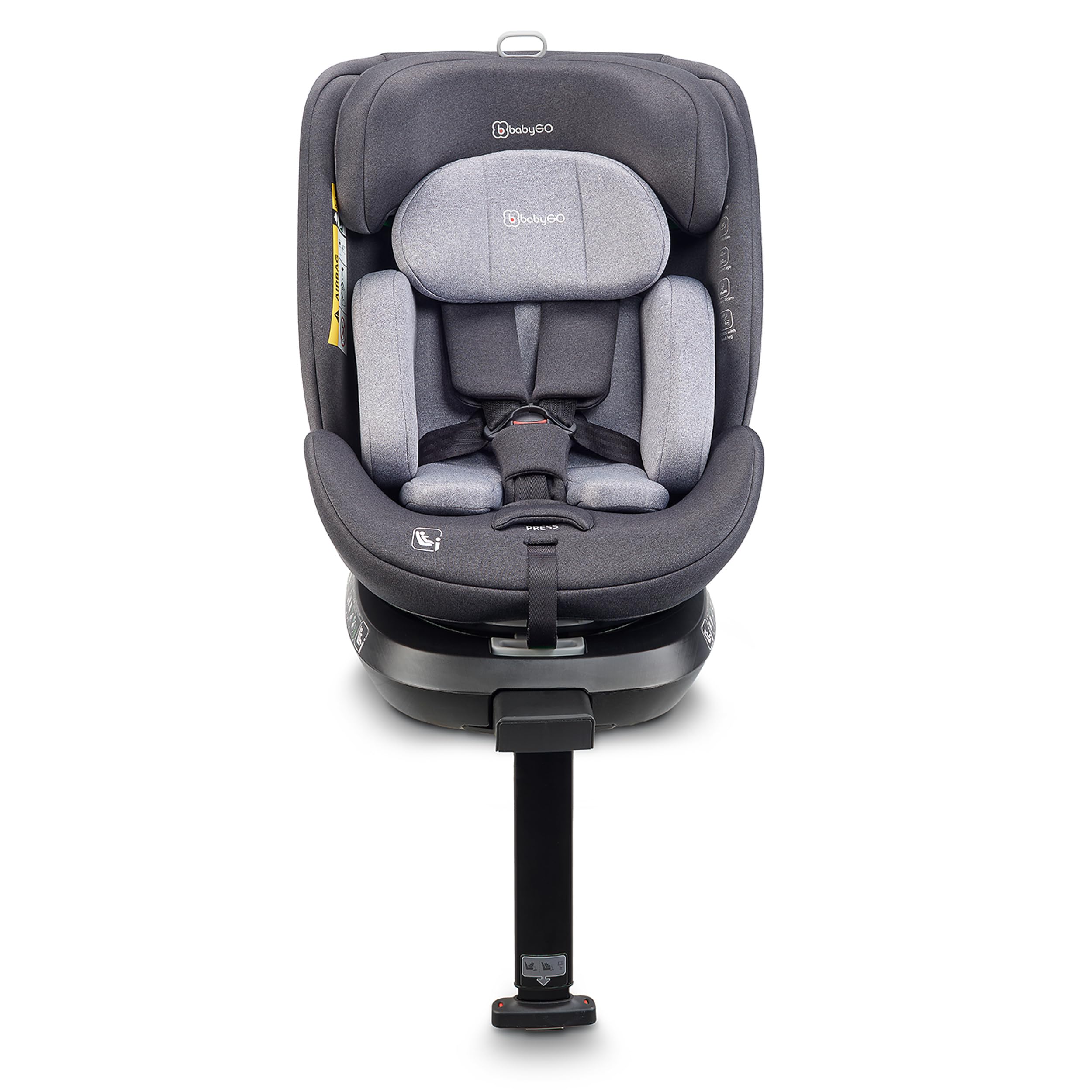 babyGO Move 360 Kindersitz nach neuer I-Size Norm - Kindersitz/Autositz für Kinder (40-150 cm) Grau