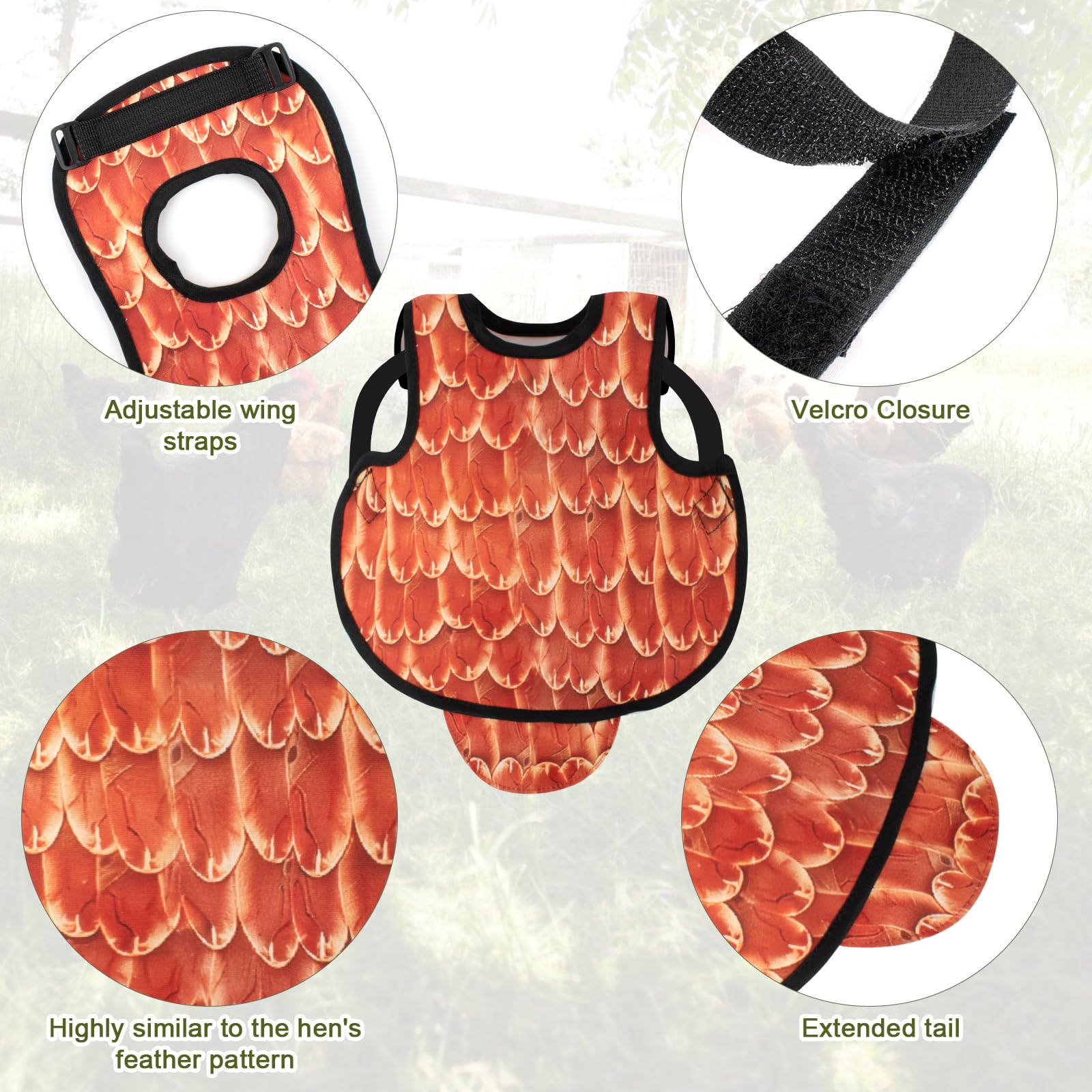 Lot de 3 sangles réglables - Gilet de poulet - Étanche et respirante - Protection latérale - Accessoire de protection contre les plumes de volaille - Accessoire pour poules de petite taille et moyenne