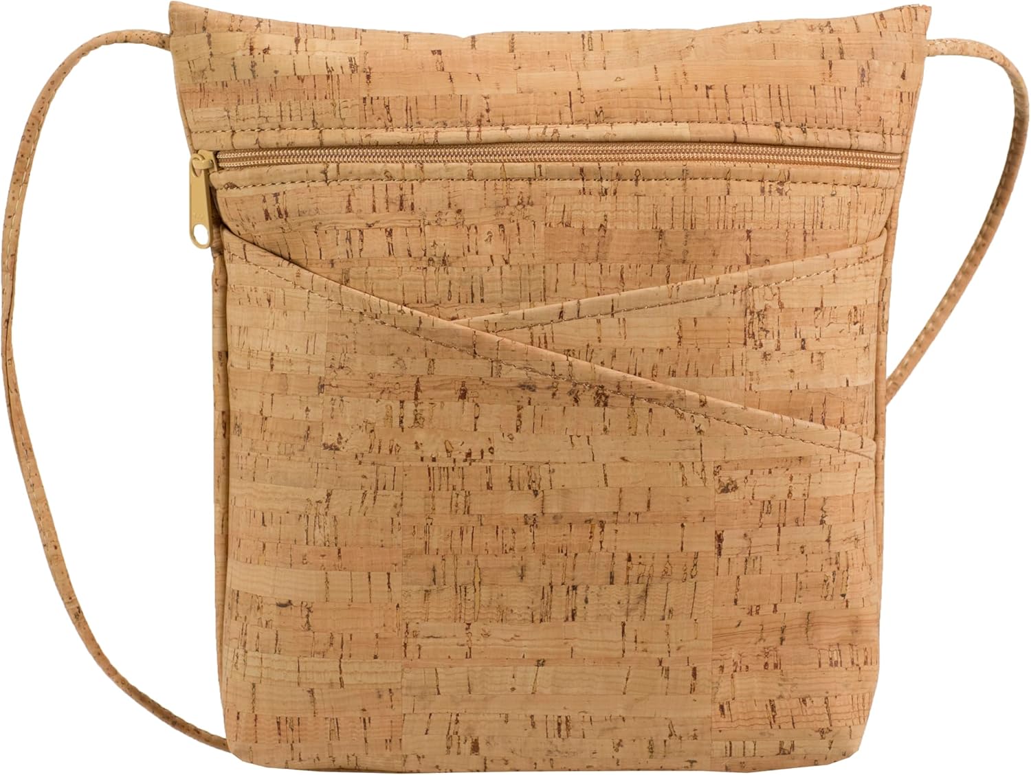 Criss Cross Pocket Cork Cross Body Bag with Natural Zipper