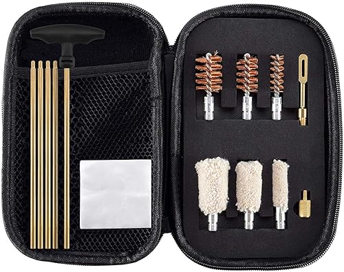 BOOSTEADY Kit de limpieza y estuche de escopeta, kit de limpieza universal, varillas de latón, estuche de viaje compacto negro, cabezales de