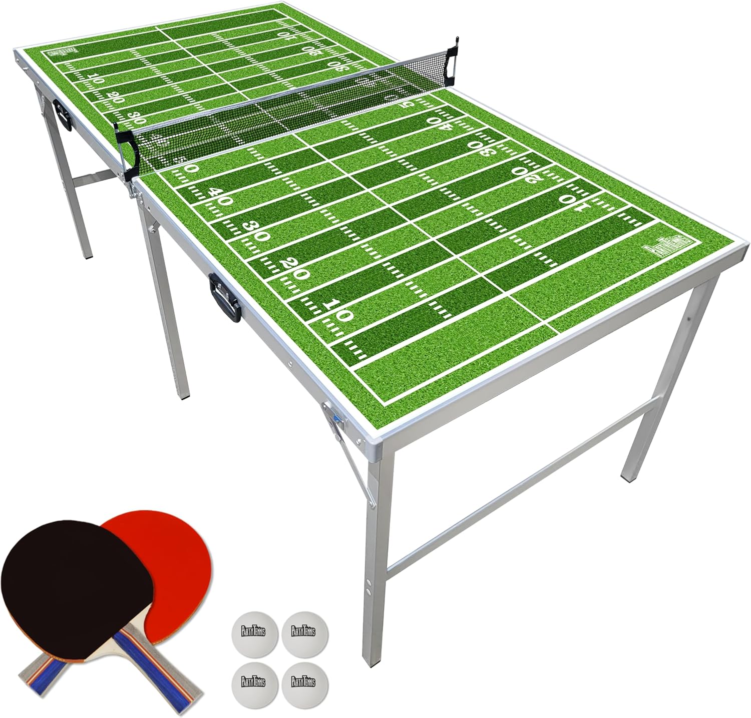 PartyLife 6 ft x 3 ft Ping Pong Table Tennis Table | Mid-Size Portable Folding Indoor Outdoor Ping Pong Table Tennis Table w/Optional LED Lights | Kids & Adults | Game Room | Not Full Size | Game Kit