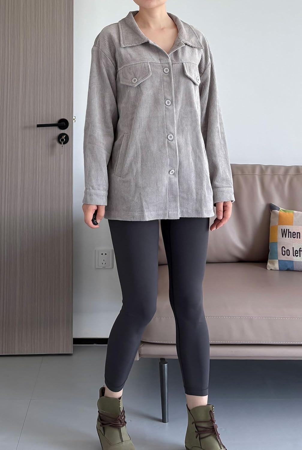 Minibee Women's Corduroy Jacket Long Sleeve Shacket Button Down Shirts Casual Coats Tops with Side Pockets - Image 5