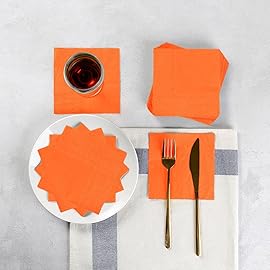 100 Pack Cocktail Napkin 2-Ply Dessert Napkins Folded 5 x 5 Inches Disposable Napkins for Dinner Wedding Birthday Party Bridal Anniversary Reception Event (100, Orange)