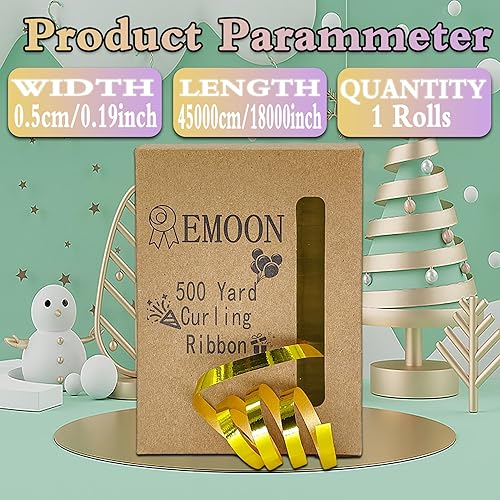 Miniatura 2 de EMOON Cinta rizadora metálica prensada de Navidad de 500 yardas de 316 pulgadas de ancho, perfecta para envolver regalos, fiestas de cumpleaños,