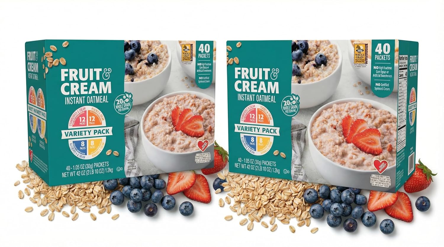 Avena Instantánea Frutas y Crema, Pack Variedad 40 Sobres, Saludable para el Corazón