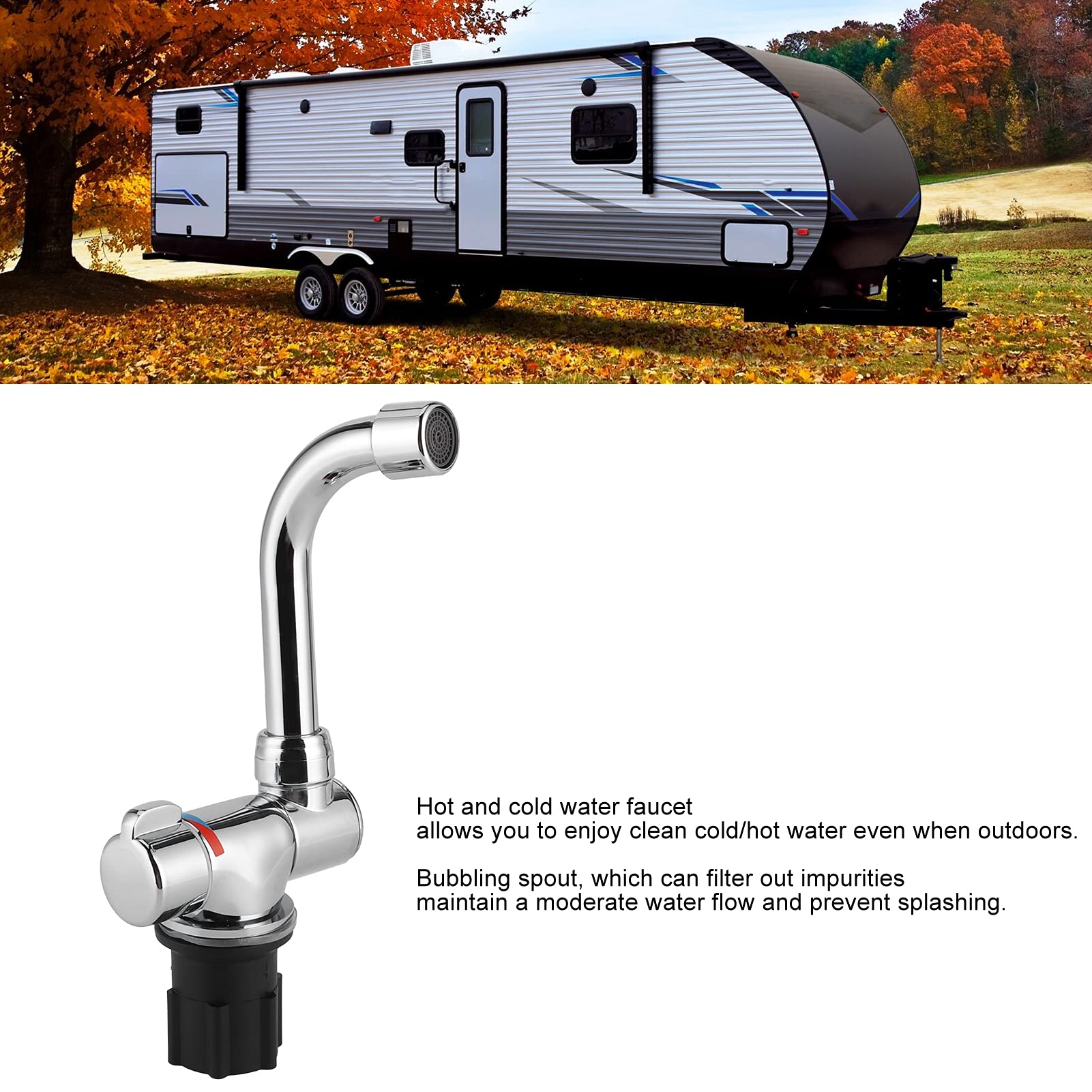 Caravan Water Tap, Fydun RV Water Faucet G1/2in Thread Faucet Hot Cold Water Outlet 360 Rotation for RV Caravan Kitchen Bathroom - Image 4