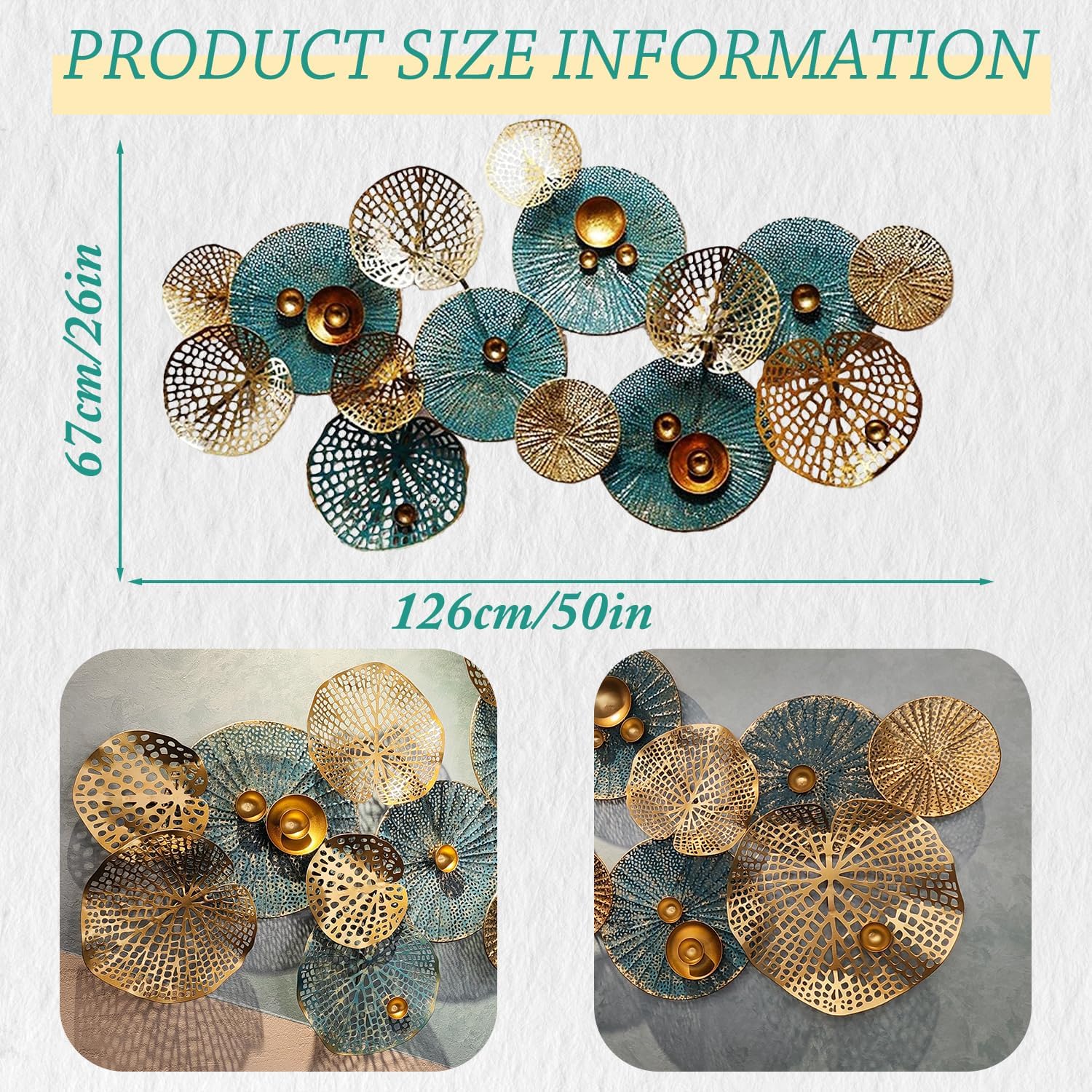 edaknez Metal Wall Decor for Living Room, Metal Flower Wall Art, 3D Stacked Leaves Wall Art Decor, Modern Lotus Flower Hanging Wall Decor (C 50 inch x 26 inch)