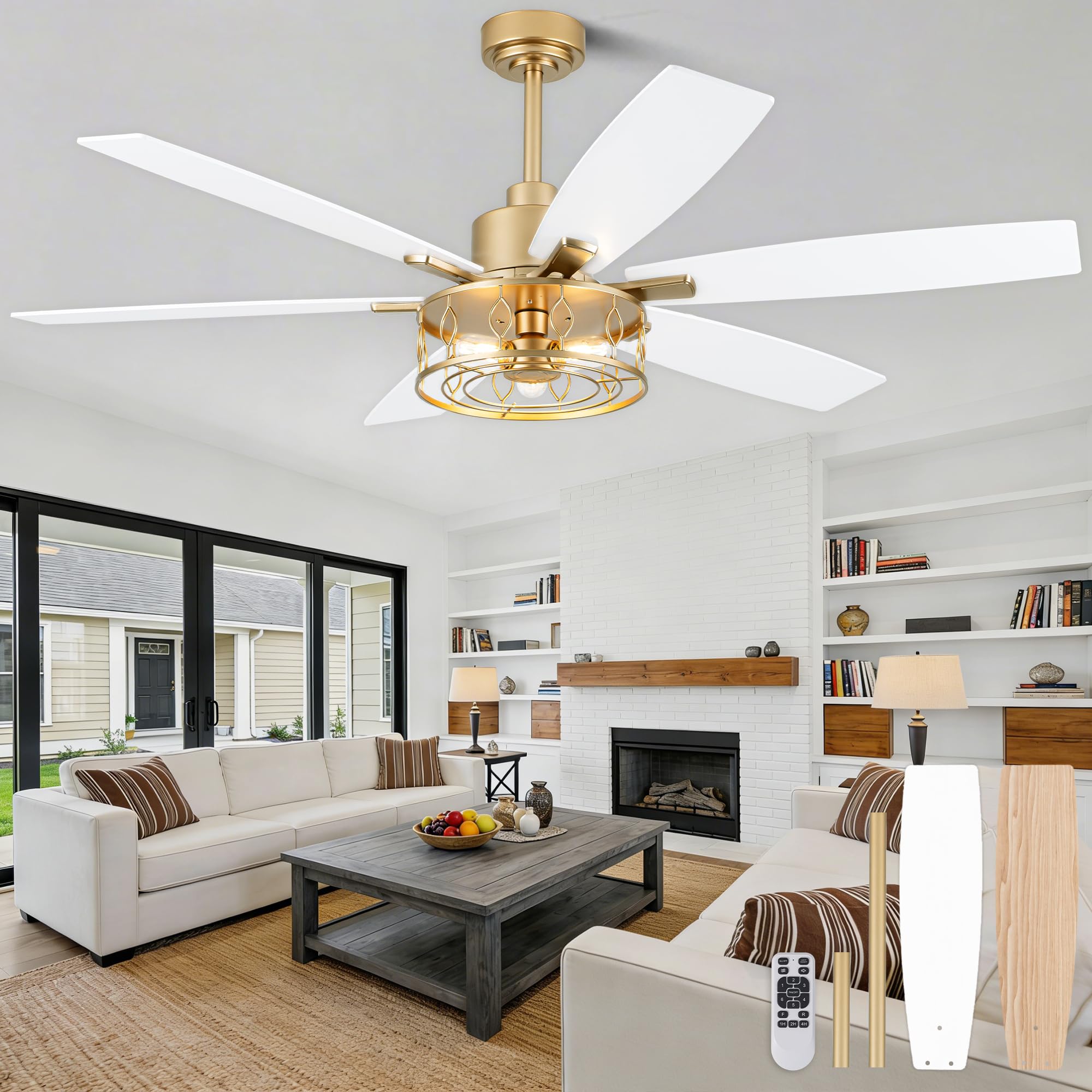Bella Depot 60 Inch Gold Modern Ceiling Fan with Lights and Remote