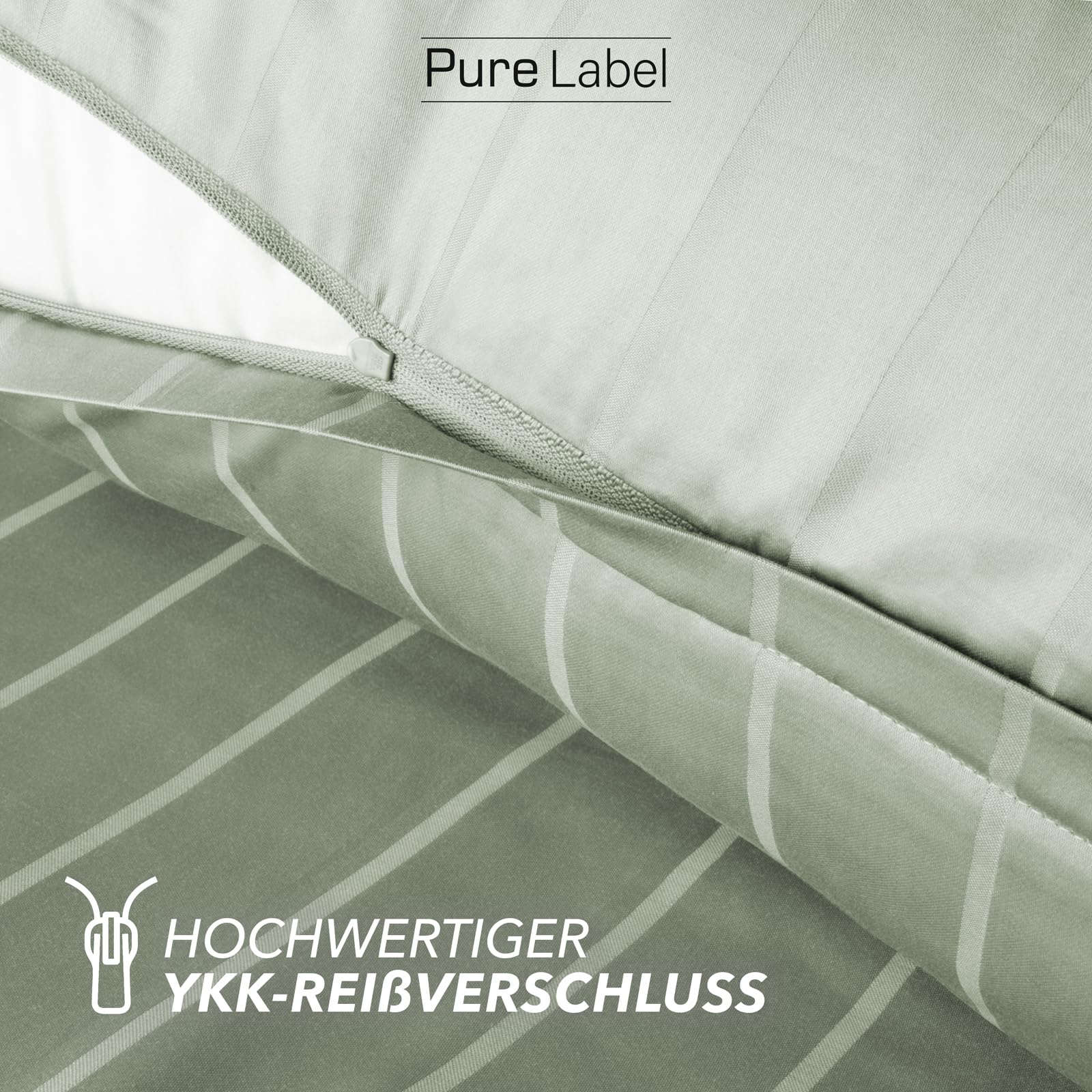 Pure Label Satin Bettwäsche 155x220 40x80 gestreift grün | 100% Baumwolle & Oeko-TEX Zertifiziert - Elegante und angenehm