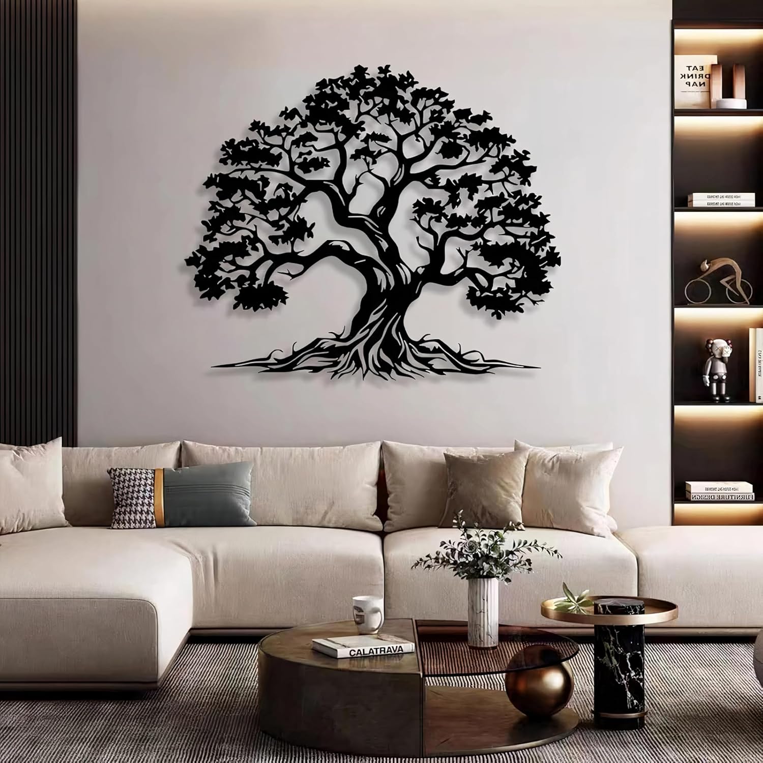 Large Tree Metal Wall Decor, Tree of Life Metal Wall Art, Nature Home Decor, Tree Sign, Wall Decor for Living Room, Bedroom, Office, Tall Boho Decor, Farmhouse Decor, Interior Art, Housewarming Gift (Black, 30" x 25" / 76 x 64 cm)