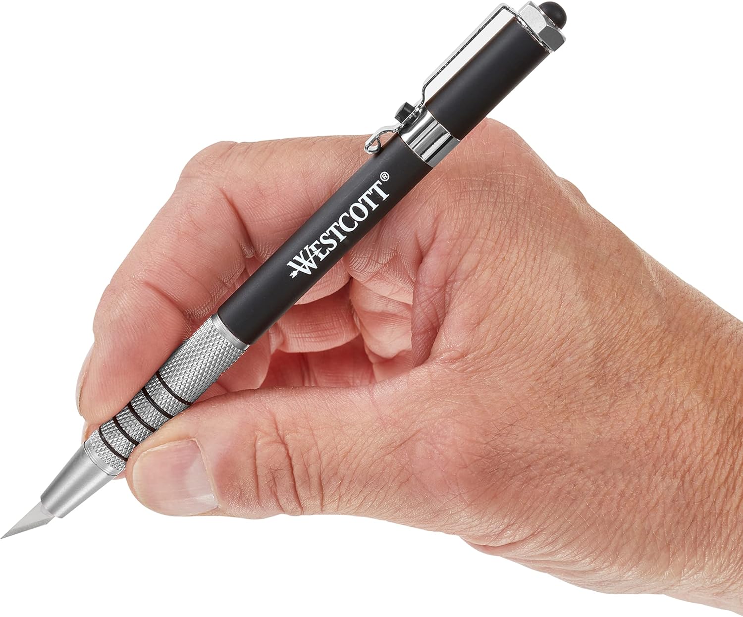 Westcott 16963 Pen-Style Retractable CarboTitanium Bonded Hobby Knife, Silver