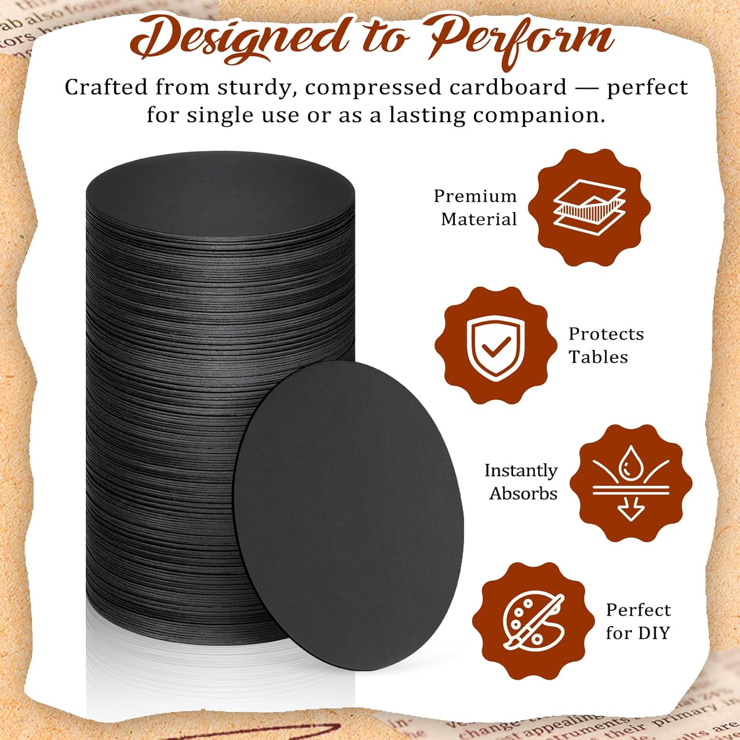 500 Pcs Disposable Paper Coasters Bulk 1MM, 4 Inch Absorbent Paper Coasters for Beer Water & Drinks, Round Disposable Cardboard Coasters Blank for Weddings Parties Catering Bars DIY Crafts(Black)