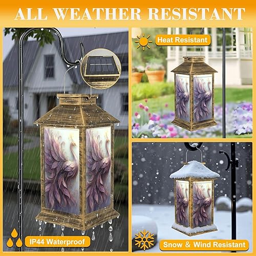 Miniatura 3 de Solar Lantern Outdoor Waterproof Futuristic Peacock Geometric Glass Feathers Garden Decor LED Solar Lights HangingTabletop Lamp Gifts for Women Mom