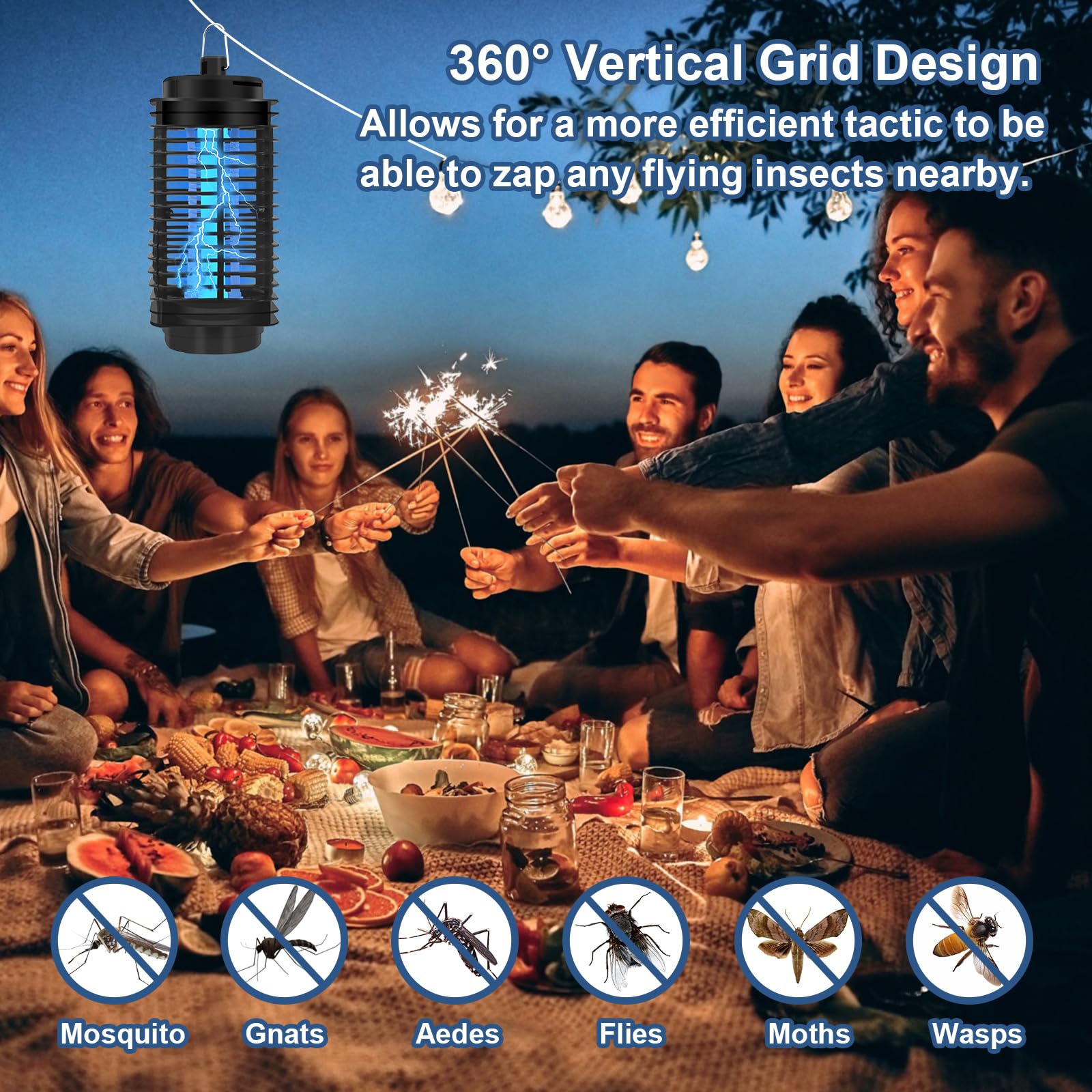 Lámpara Antimosquitos Electrico, UV Mata Mosquitos Electrónico, Atrapa Mosquitos, IPX5 Impermeable, Lampara Mata Mosquitos, Insectos de Uso Interior y Exterior, Color Negro