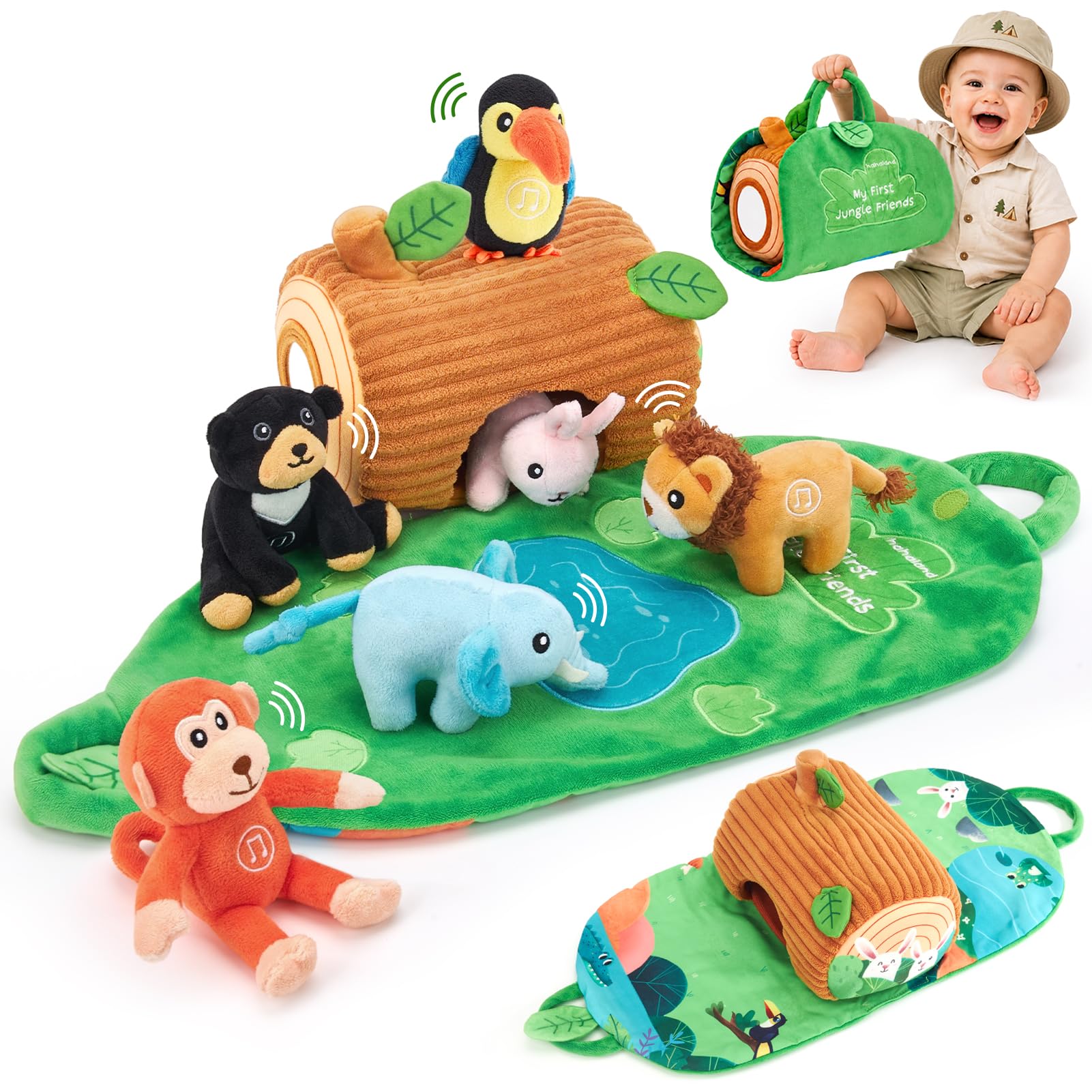 hahaland Baby Toys 6-12 Months, Jungle Plush Animal Set Sensory Toys