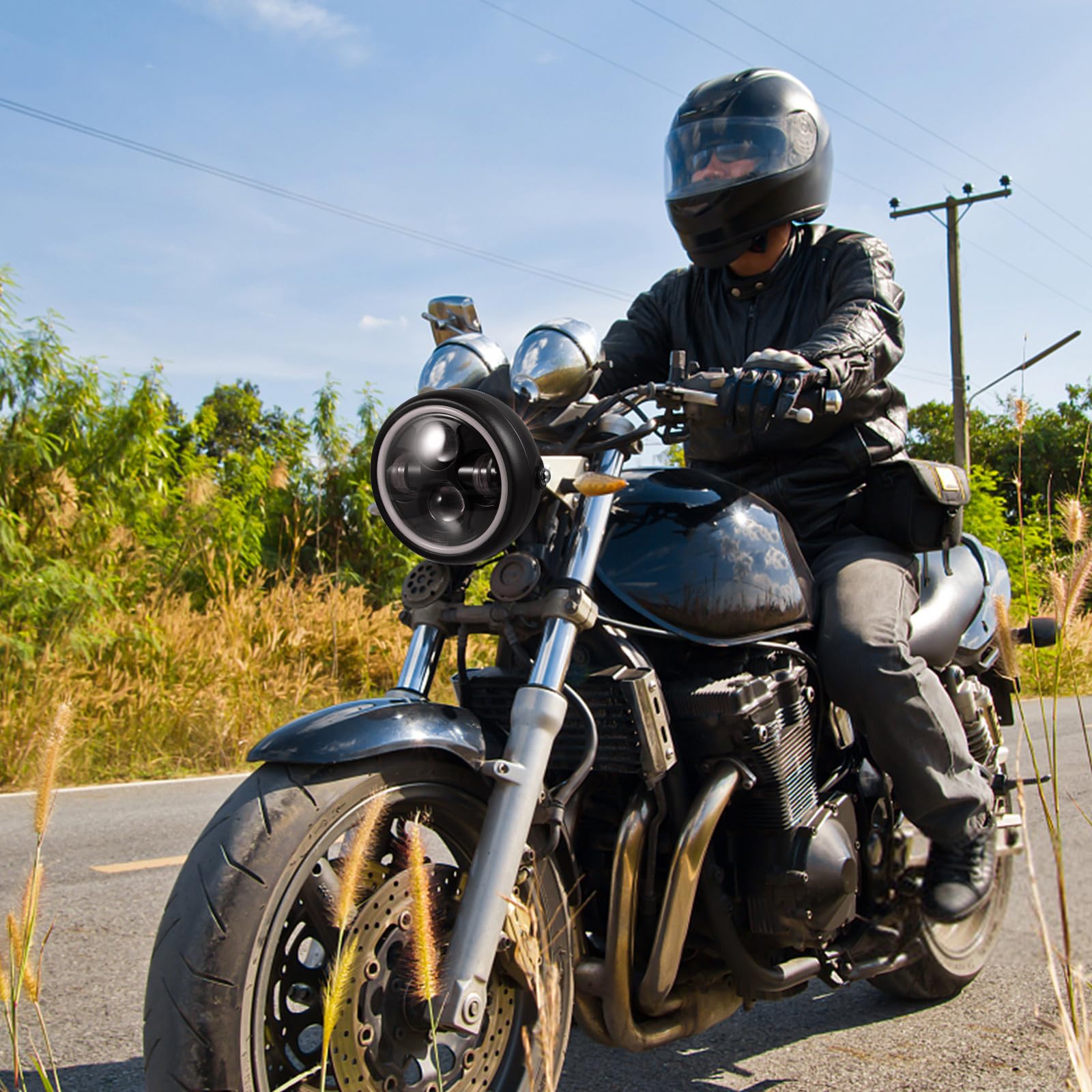 Faro Anteriore LED Retrò per Motociclette 35w 12v in Acciaio Inossidabile e Vetro, Luce per Guida Notturna e Condizioni Meteorologiche Avverse