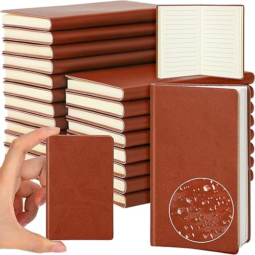 Paquete de 20 cuadernos de bolsillo de cuero de 4 x 2.5 pulgadas, mini cuaderno pequeño de 50 páginas, diario impermeable de cuero con tapa suave,