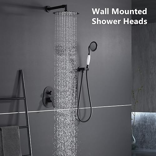 Miniatura 2 de RRAJJ Sistema de ducha montado en la pared o ducha montada en el techo, cabezal de ducha de lluvia de lujo de 10 pulgadas con juego combinado de