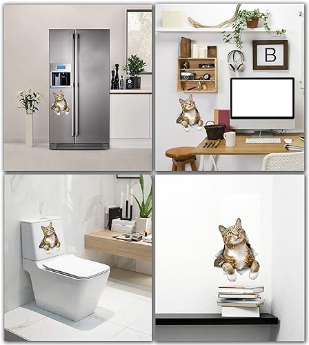 Miniatura 4 de Winston & Bear Calcomanías 3D de gato, paquete de 2, calcomanías de tabby para pared, refrigerador y más