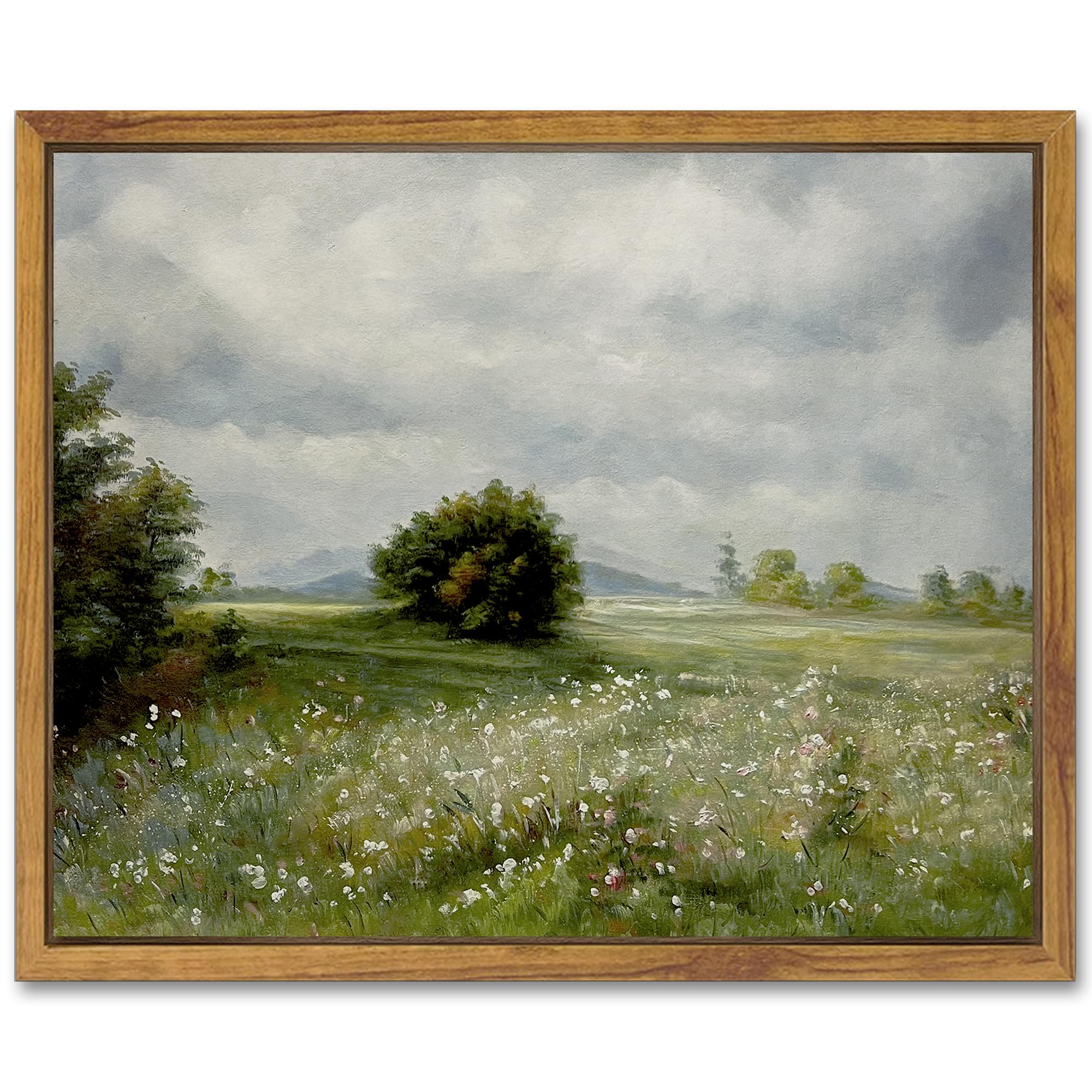 SHENIFY Vintage Landscape Framed Canvas Wall Art Grassland Classic Painting Modern Farmhouse Kitchen Office Decor - 8x10in Natural Framed