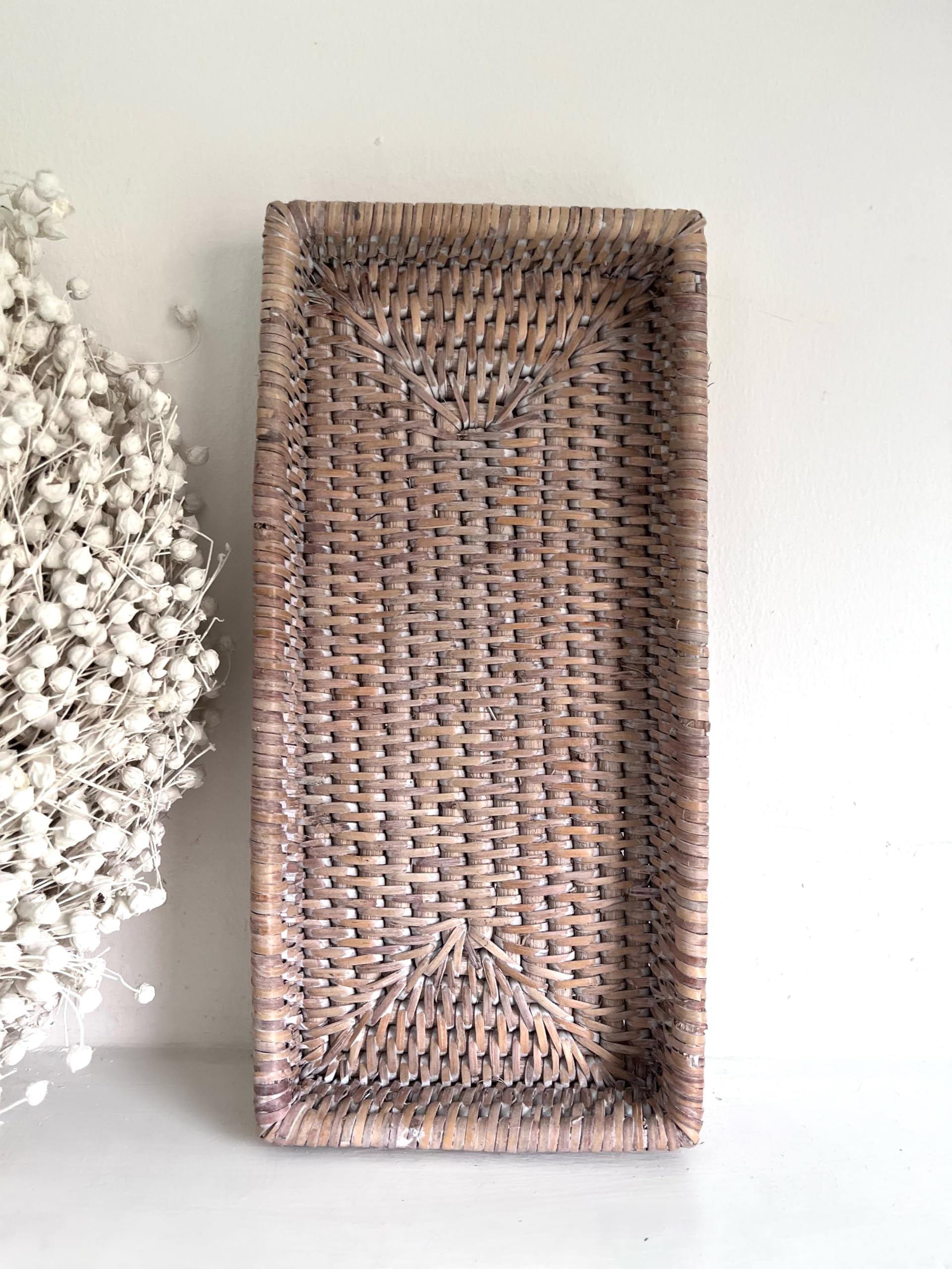 Wholesome Home White Wash Rattan Rectangular Tray from B&Q