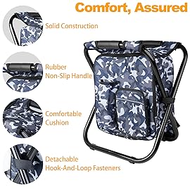 Kikerike Backpack Stool Cooler Chair Heavy Duty 300 LBS Max Load Portable Lightweight Stool Backpack Folding Fishing Cooler Seat for Camping Hunting Fishing - Arctic Camo