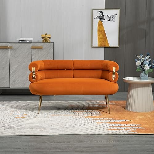 Miniatura 2 de QQU Moderno sofá biplaza de terciopelo, cómodo sofá tapizado con patas de metal, sofá de 2 plazas con respaldo alto para sala de estar y dormitorio