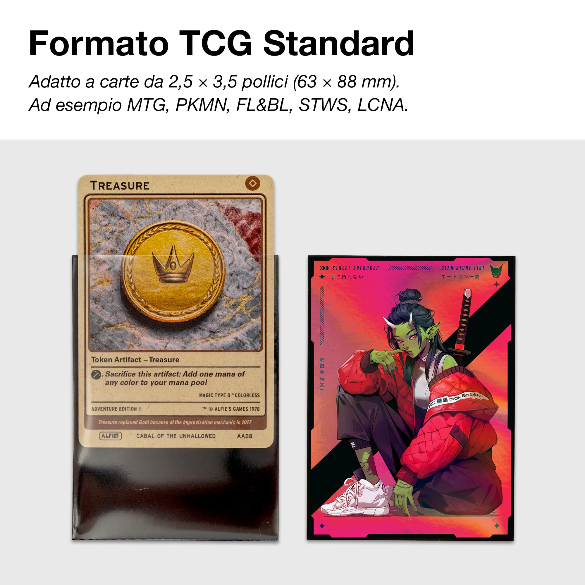 MTG - Custodie per carte da 105 ct, stile anime e manga, clan goblin, finitura laminata + frontale trasparente, 66 x 92 mm, dimensioni standard