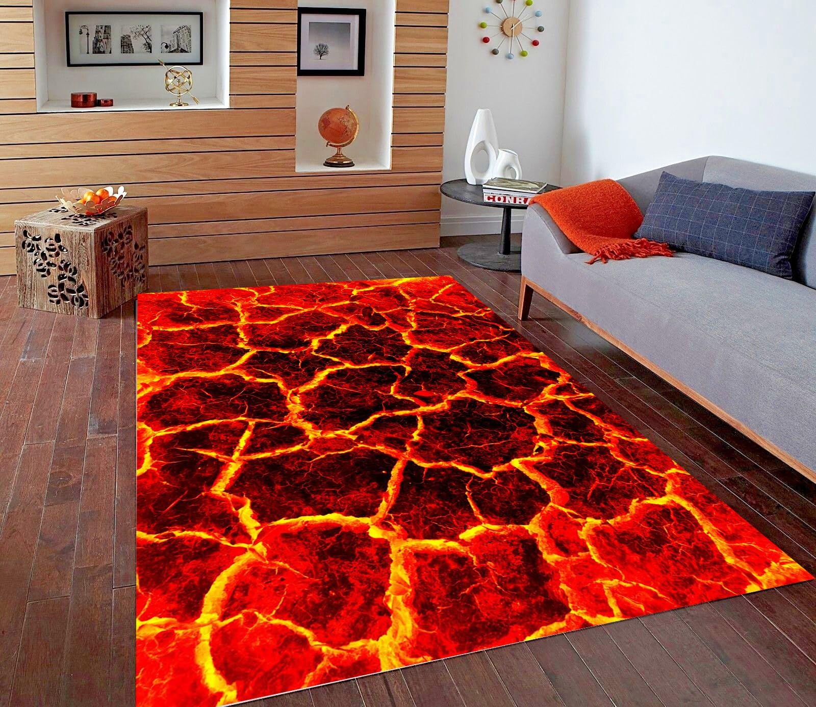 Floor is Hot Lava Volcano Floor Rug C942 ((39”x59”)=100x150cm)