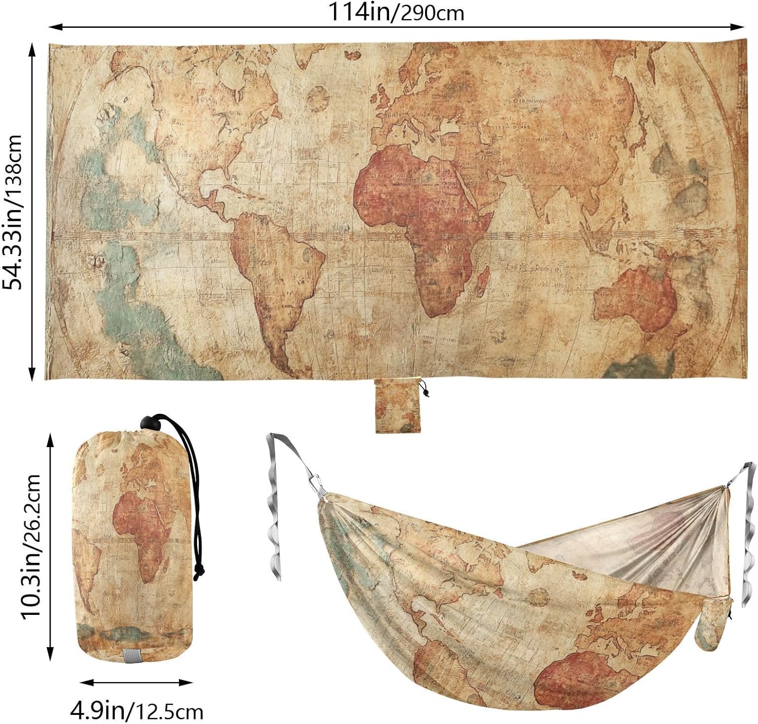 Retro Ancient Map Camping Hammocks with Hanging Rope Indoor Hammock for Outside Camping Essentials