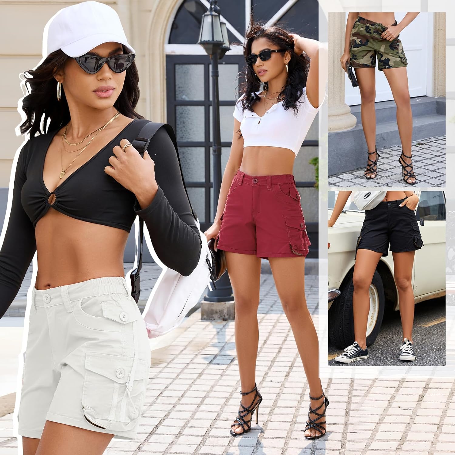 Alfiudad Cargo Shorts for Women Trendy Cotton High Wasited Casual Summer Stretchy Utility Shorts with Zipper Pockets - Image 5