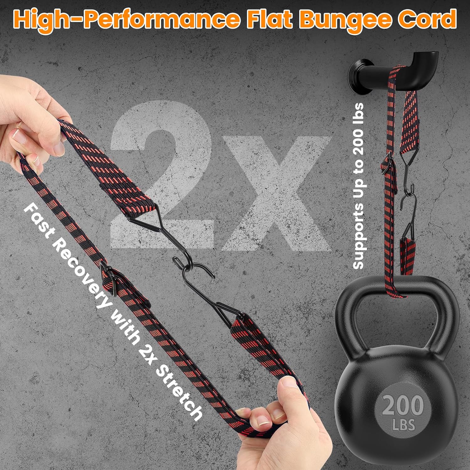 Adjustable Flat Bungee Cord with Hook, Heavy Duty Thickened & Widened Elastic Strap, 240lbs Strength - Adjust from 42 to 80 Inch, Ideal for Outdoor, Camping, Luggage, Tarp, Truck, Red 4-Pack